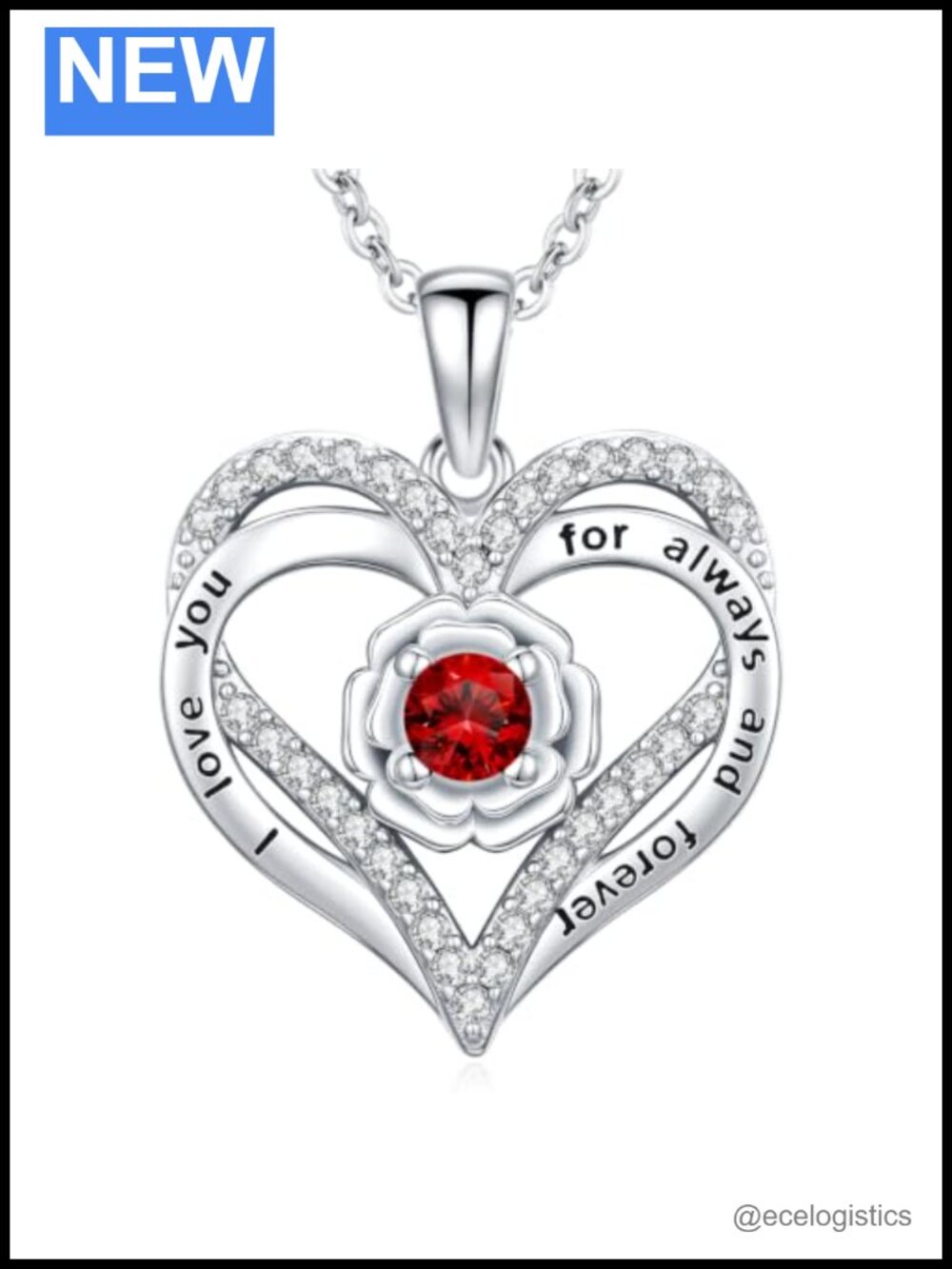 Double Heart Birthstone Pendant Necklace White Gold Plated Copper Gift for Women